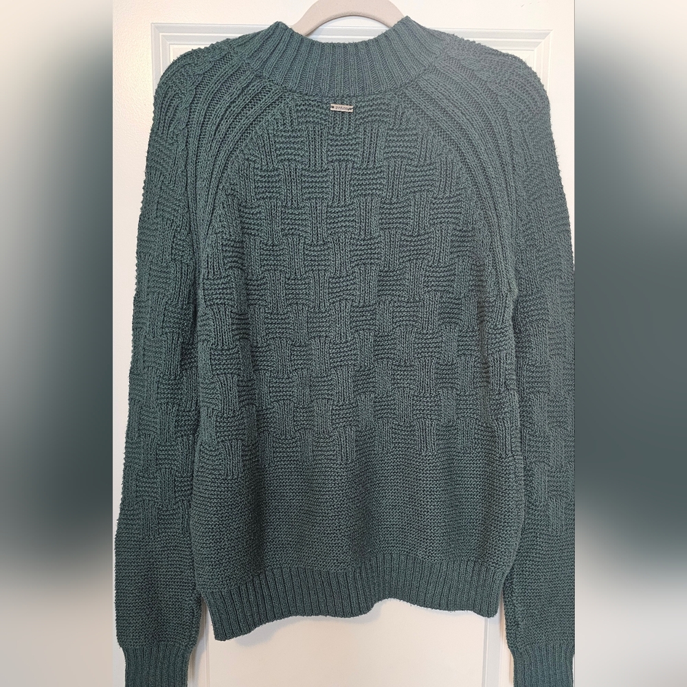 prAna Textured Knit Sweater Women's Medium Green Basket Weave Crewneck - Picture 4 of 8